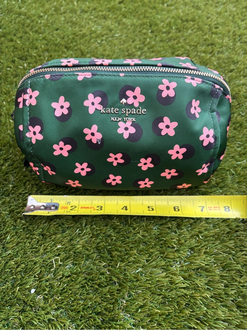 kate spade dark green cosmetic pouch with pink floral print - Picture 8 of 10